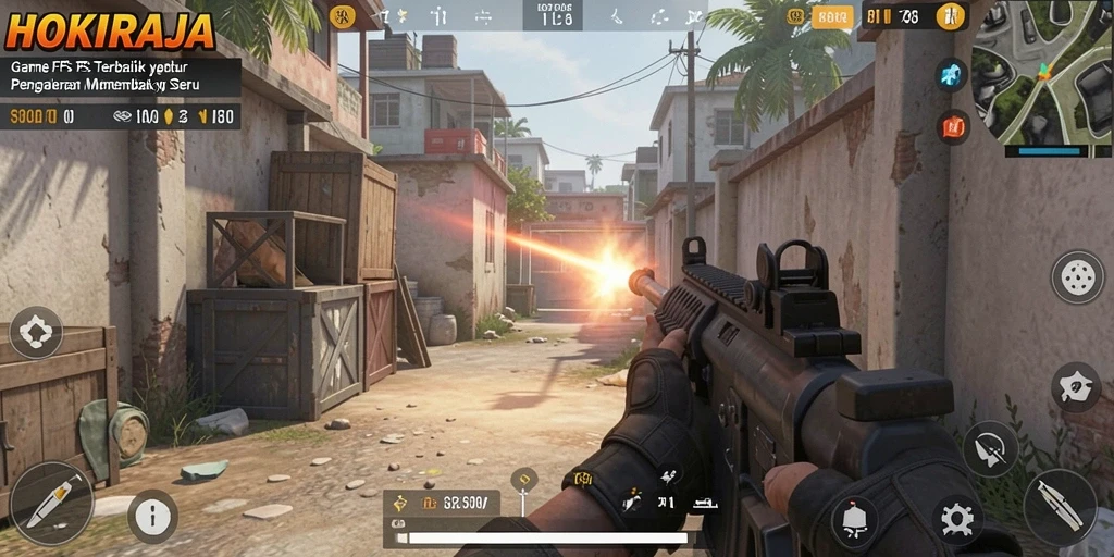 Screenshot gameplay HOKIRAJA menunjukkan aksi menembak yang mendebarkan.