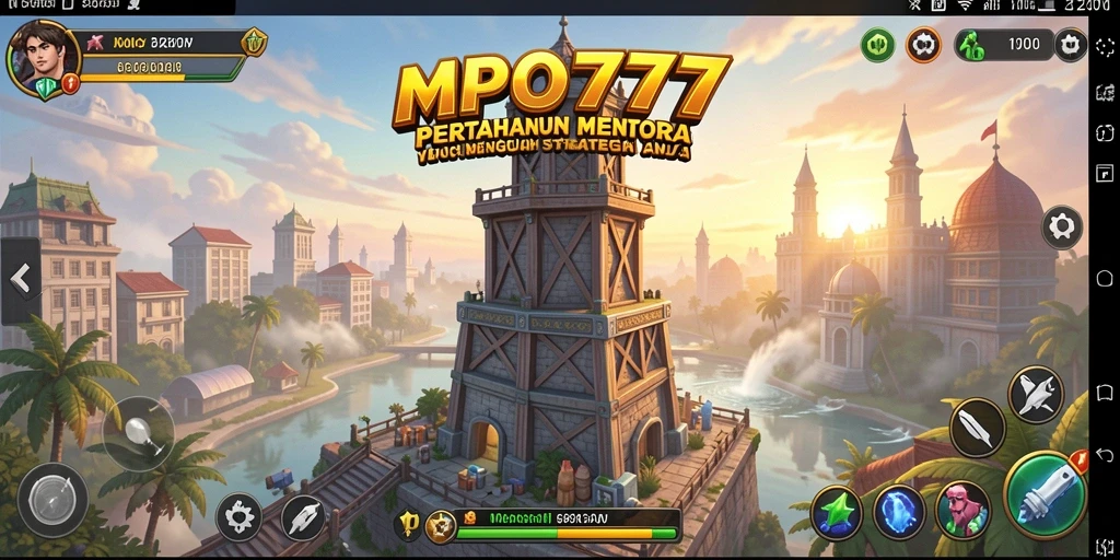 Tampilan gameplay seru dalam MPO777 dengan menara yang melawan musuh.