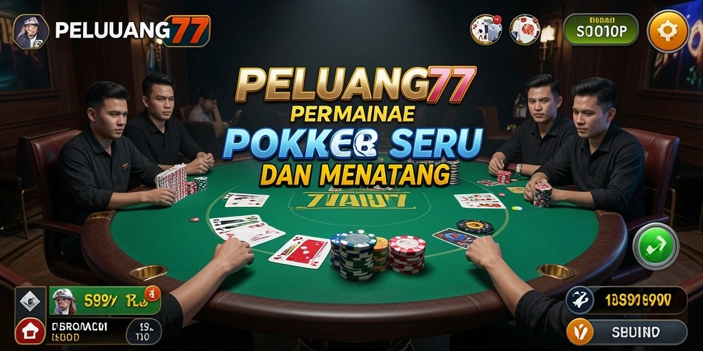 Screenshot gameplay PELUANG77 menampilkan aksi seru dalam permainan Poker.